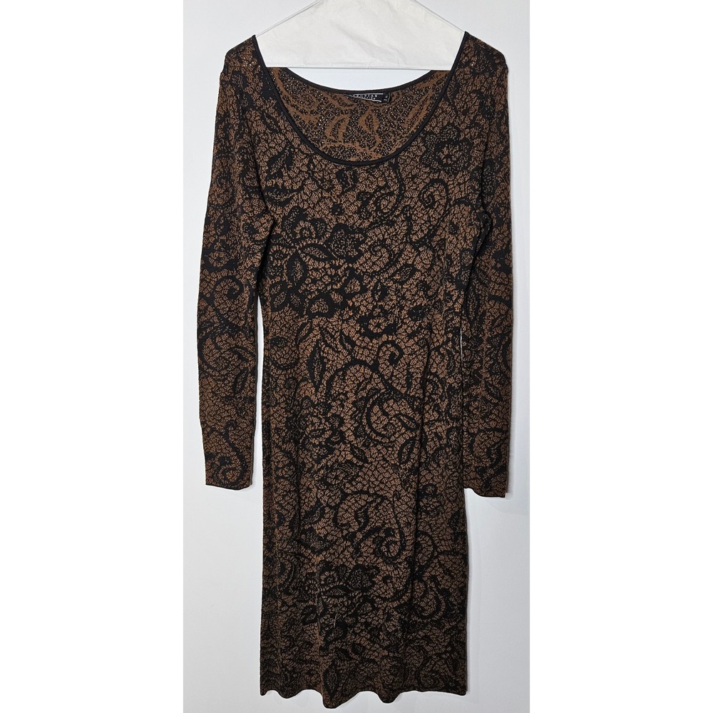 Peruvian Connection Bronze Black Pima Cotton Floral Lace Jacquard Dress Womens M